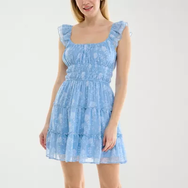 Trixxi Womens Sleeveless Floral Juniors Fit + Flare Dress