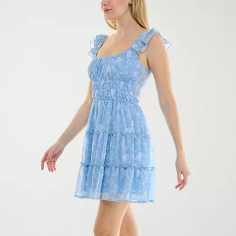 Trixxi Womens Sleeveless Floral Juniors Fit + Flare Dress