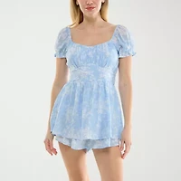 Trixxi Womens Short Sleeve Floral Juniors Romper