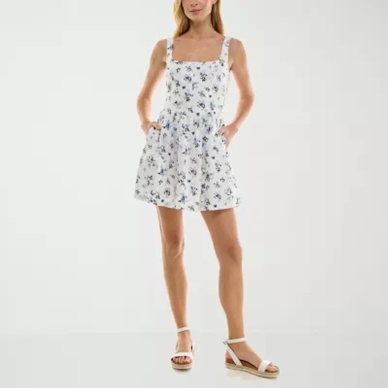 Trixxi Womens Sleeveless Floral Juniors Fit + Flare Dress