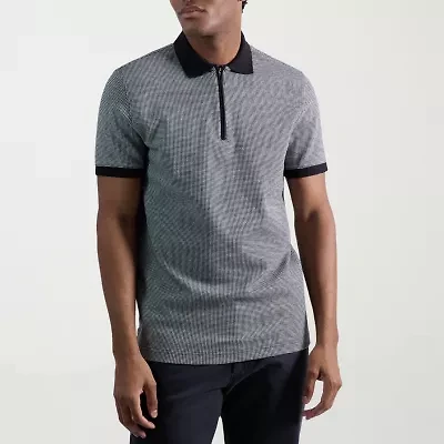 Haggar Premium Comfort Houndstooth Mens Regular Fit Short Sleeve Polo Shirt