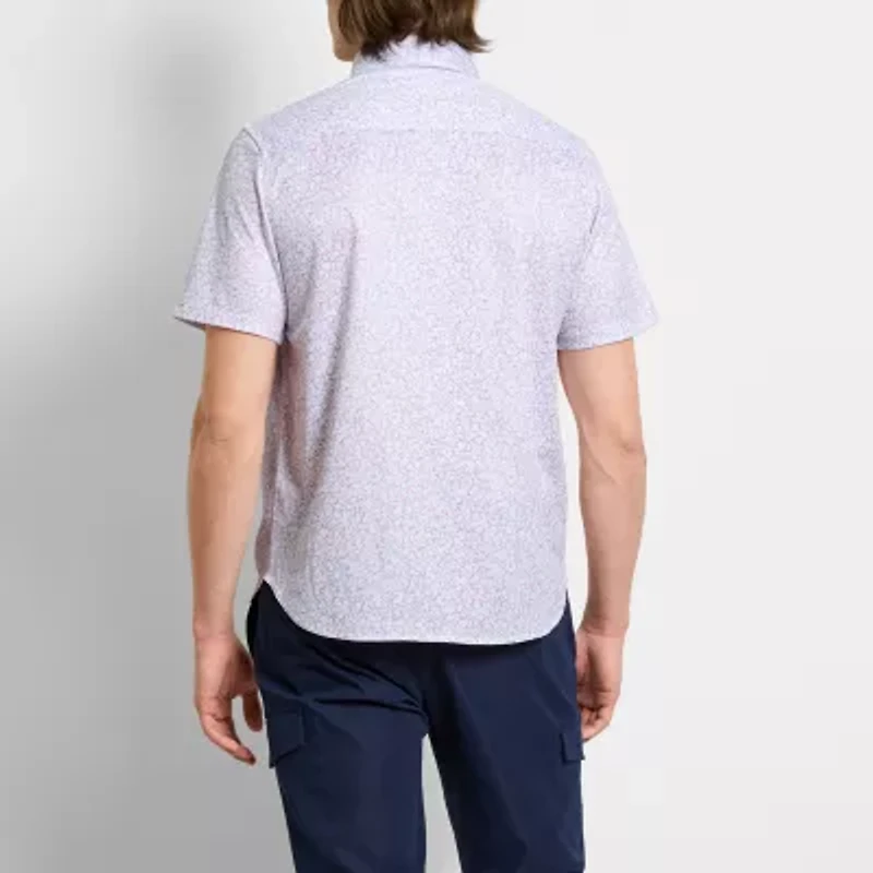 Van Heusen Performance Knit Mens Short Sleeve Slim Fit Stretch Fabric Button-Down Shirt