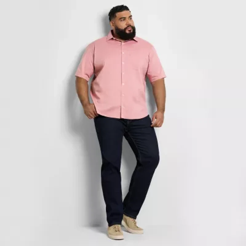 Van Heusen Stain Shield Mens Short Sleeve Regular Fit Stretch Fabric Wrinkle Free Big and Tall Button-Down Shirt
