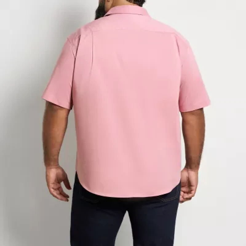 Van Heusen Stain Shield Mens Short Sleeve Regular Fit Stretch Fabric Wrinkle Free Big and Tall Button-Down Shirt
