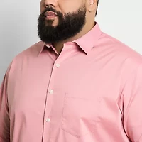 Van Heusen Stain Shield Mens Short Sleeve Regular Fit Stretch Fabric Wrinkle Free Big and Tall Button-Down Shirt