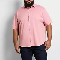 Van Heusen Stain Shield Mens Short Sleeve Regular Fit Stretch Fabric Wrinkle Free Big and Tall Button-Down Shirt