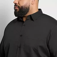 Van Heusen Stain Shield Mens Short Sleeve Regular Fit Stretch Fabric Wrinkle Free Big and Tall Button-Down Shirt