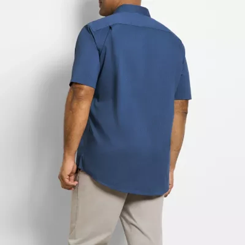 Van Heusen Stain Shield Mens Short Sleeve Regular Fit Stretch Fabric Wrinkle Free Big and Tall Button-Down Shirt