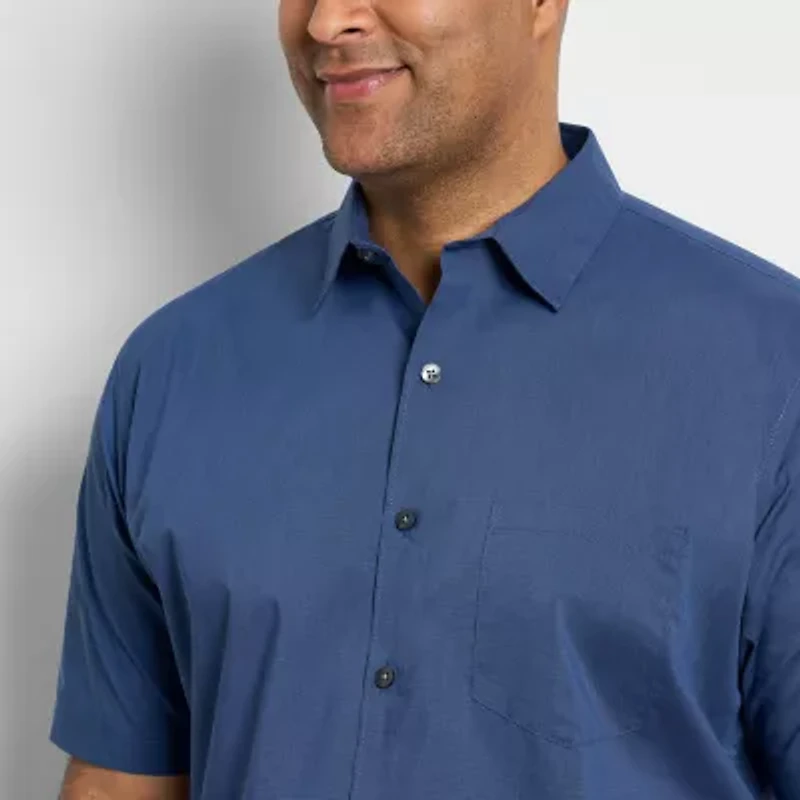 Van Heusen Stain Shield Mens Short Sleeve Regular Fit Stretch Fabric Wrinkle Free Big and Tall Button-Down Shirt