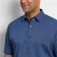 Van Heusen Stain Shield Mens Short Sleeve Regular Fit Stretch Fabric Wrinkle Free Big and Tall Button-Down Shirt