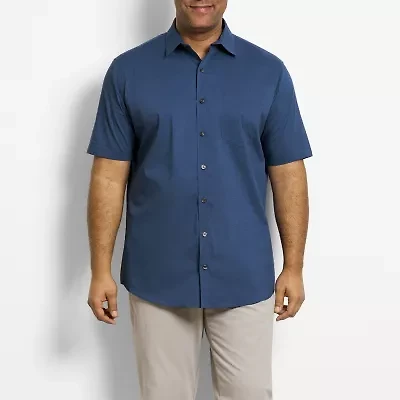 Van Heusen Stain Shield Mens Short Sleeve Regular Fit Stretch Fabric Wrinkle Free Big and Tall Button-Down Shirt