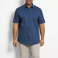 Van Heusen Stain Shield Mens Short Sleeve Regular Fit Stretch Fabric Wrinkle Free Big and Tall Button-Down Shirt
