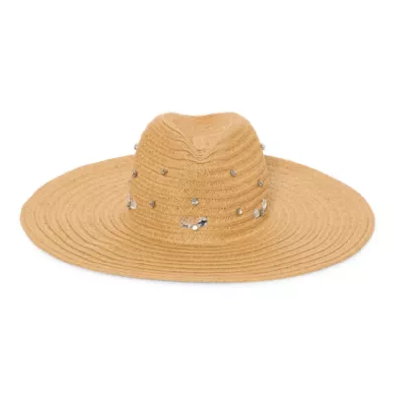 SOL and MER Rhinestone With Oversized Brim Womens Panama Hat