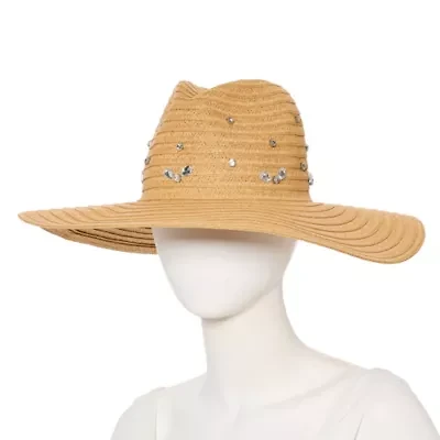SOL and MER Rhinestone With Oversized Brim Womens Panama Hat
