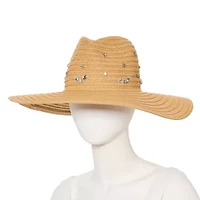 SOL and MER Rhinestone With Oversized Brim Womens Panama Hat