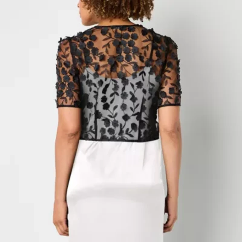 Maya Brooke Floral Womens Short Sleeve Shrug
