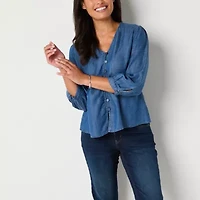 Liz Claiborne Womens V Neck 3/4 Sleeve Peplum Top Tall