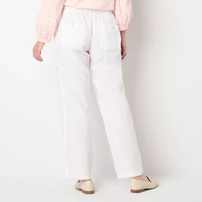 Liz Claiborne Linen Womens Tall Wide Leg Mid Rise Drawstring Pant