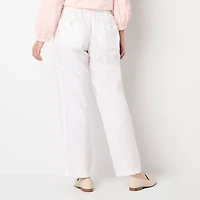 Liz Claiborne Linen Womens Tall Wide Leg Mid Rise Drawstring Pant