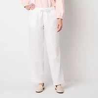 Liz Claiborne Linen Womens Tall Wide Leg Mid Rise Drawstring Pant
