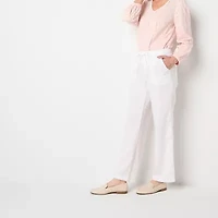 Liz Claiborne Linen Womens Tall Wide Leg Mid Rise Drawstring Pant