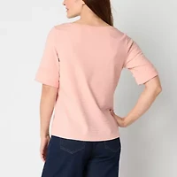 Liz Claiborne Womens Boat Neck Short Sleeve Tall Blouse