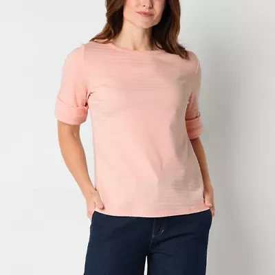Liz Claiborne Womens Boat Neck Short Sleeve Tall Blouse