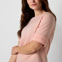 Liz Claiborne Womens Boat Neck Short Sleeve Tall Blouse