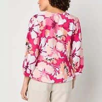 Liz Claiborne Womens Tall V Neck 3/4 Sleeve Peplum Top