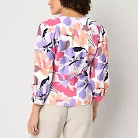 Liz Claiborne Womens Tall V Neck 3/4 Sleeve Peplum Top