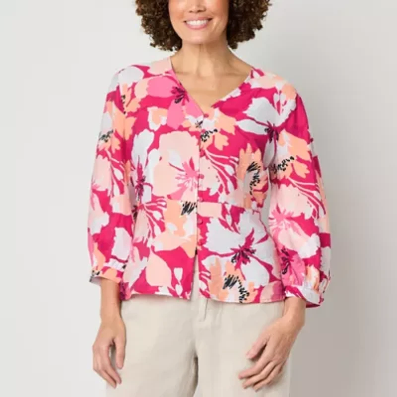 Liz Claiborne Womens Tall V Neck 3/4 Sleeve Peplum Top