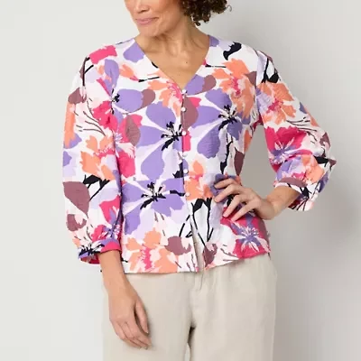 Liz Claiborne Womens Tall V Neck 3/4 Sleeve Peplum Top