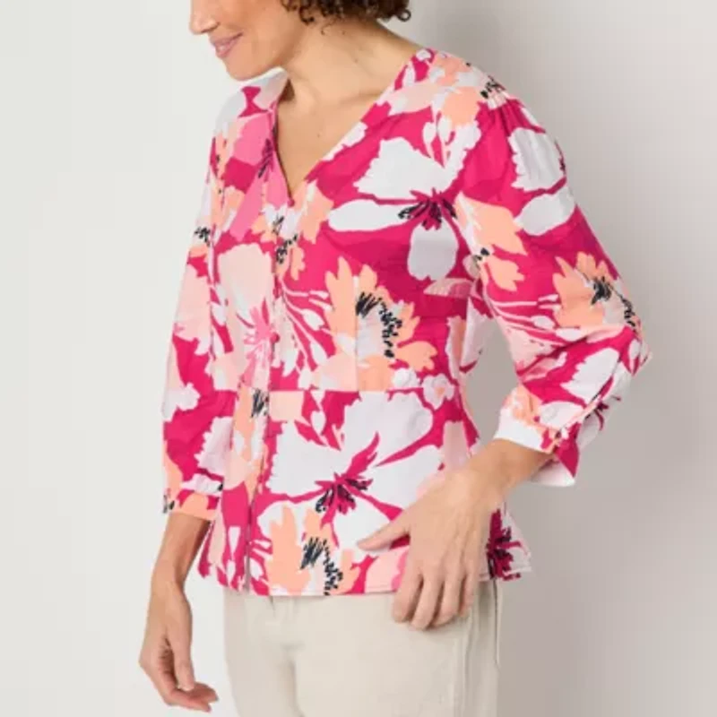 Liz Claiborne Womens Tall V Neck 3/4 Sleeve Peplum Top