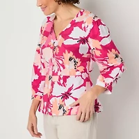 Liz Claiborne Womens Tall V Neck 3/4 Sleeve Peplum Top