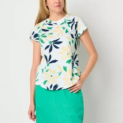 Liz Claiborne Womens Crew Neck Short Sleeve Blouse