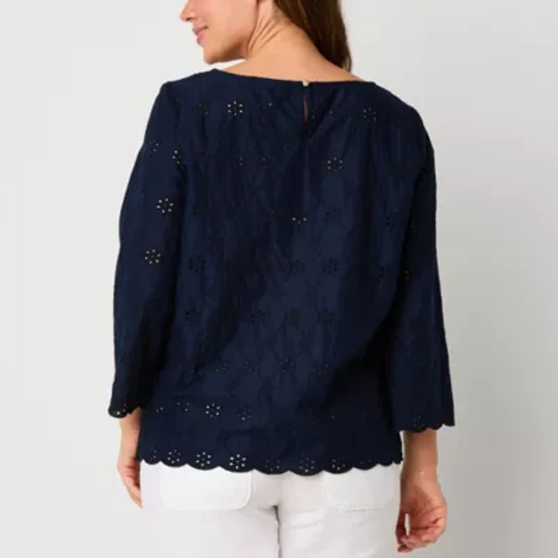 Liz Claiborne Womens Boat Neck 3/4 Sleeve Blouse