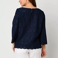 Liz Claiborne Womens Boat Neck 3/4 Sleeve Blouse