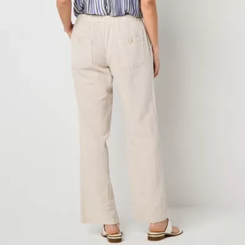 Liz Claiborne Linen Womens Wide Leg Mid Rise Drawstring Pant