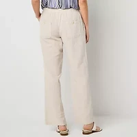 Liz Claiborne Linen Womens Wide Leg Mid Rise Drawstring Pant