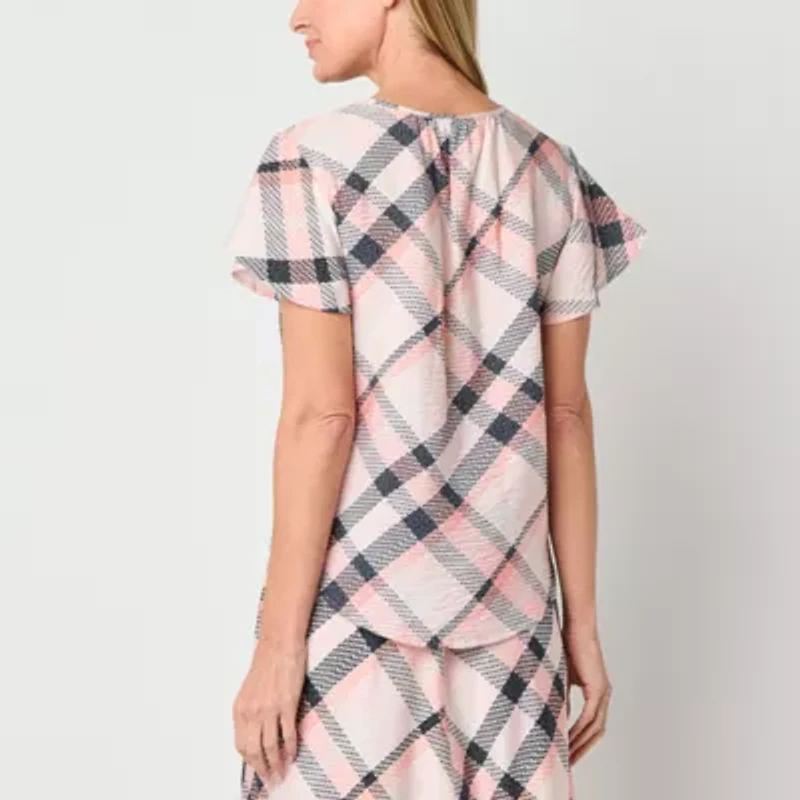 Liz Claiborne Womens Scoop Neck Short Sleeve Blouse