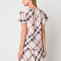 Liz Claiborne Womens Scoop Neck Short Sleeve Blouse