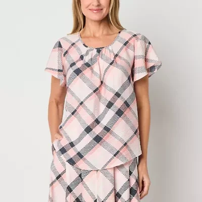 Liz Claiborne Womens Scoop Neck Short Sleeve Blouse