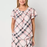 Liz Claiborne Womens Scoop Neck Short Sleeve Blouse