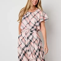 Liz Claiborne Womens Scoop Neck Short Sleeve Blouse