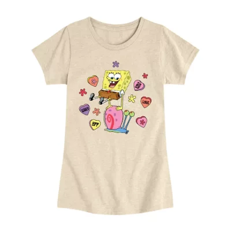 Big Kid Girls Round Neck Short Sleeve Regular Fit Spongebob Graphic T-Shirt