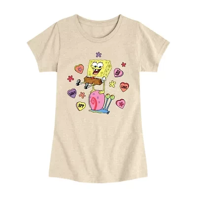 Big Kid Girls Round Neck Short Sleeve Regular Fit Spongebob Graphic T-Shirt