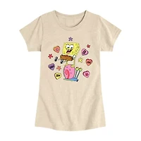 Big Kid Girls Round Neck Short Sleeve Regular Fit Spongebob Graphic T-Shirt