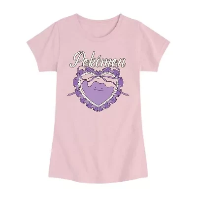 Big Kid Girls Round Neck Short Sleeve Regular Fit Pokemon Graphic T-Shirt