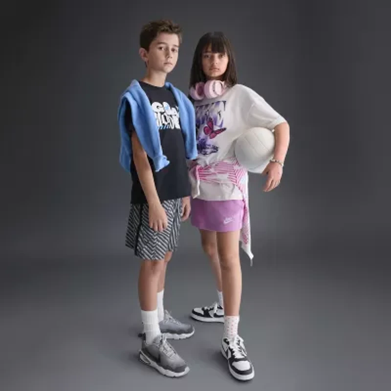Nike Club Big Kid Girls Crew Neck Short Sleeve Oversized Graphic T-Shirt
