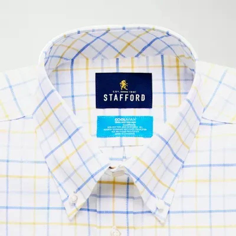 Stafford Coolmax All Season Ecomade Oxford Mens Regular Fit Stretch Fabric Wrinkle Free Long Sleeve Dress Shirt
